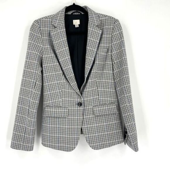 A New Day Womens Plaid One‎ Button Long Sleeve Lined Blazer Jacket Gray Size 2 - Picture 2 of 12